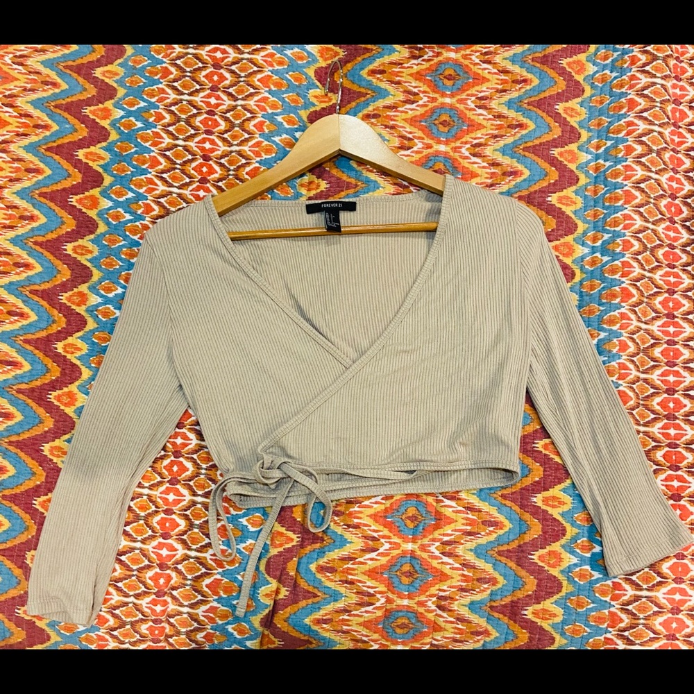 Beige Wrap Crop Shirt